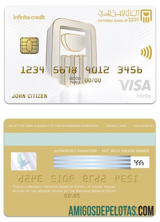 Cartão Visa Infinite do Banco Nacional do Egito do Egito exemplo real